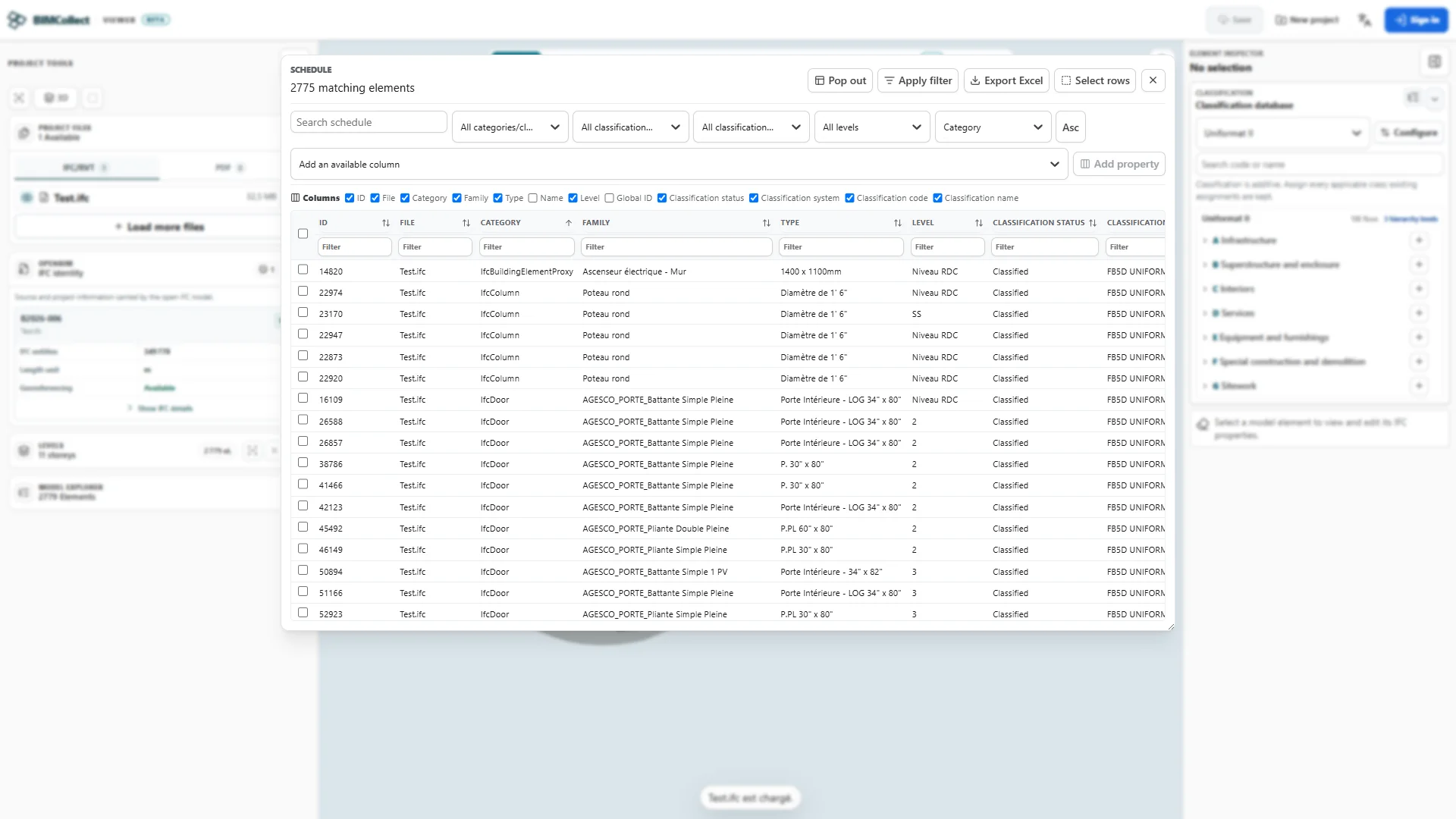 Nomenclature active de la maquette dans l’application BIMCollect